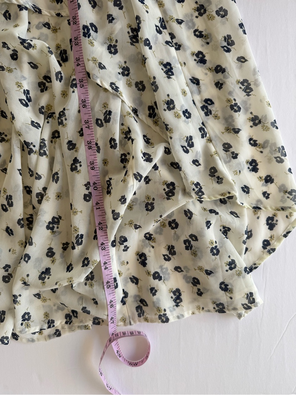 Abercrombie Floral Chiffon Maxi Dress Ruffle Cottagecore Coquette Cream Navy L - Picture 11 of 13